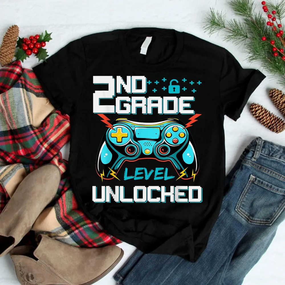 2nd Grade Level Unlocked First Day Back To School Gamer Shirt