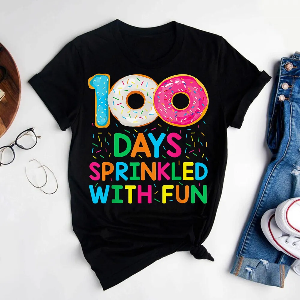 Funny 100 Days Sprinkled With Fun Donut School Teacher Kids Shirt