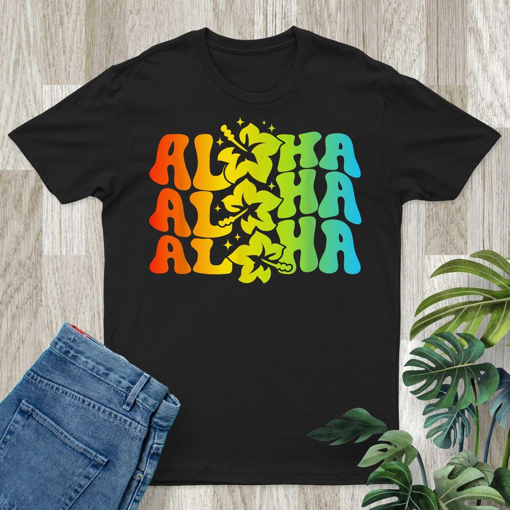 Aloha Hawaiian Flower Hawaii Vacation Women Men Kids Shirt Unisex Standard T-Shirt black s