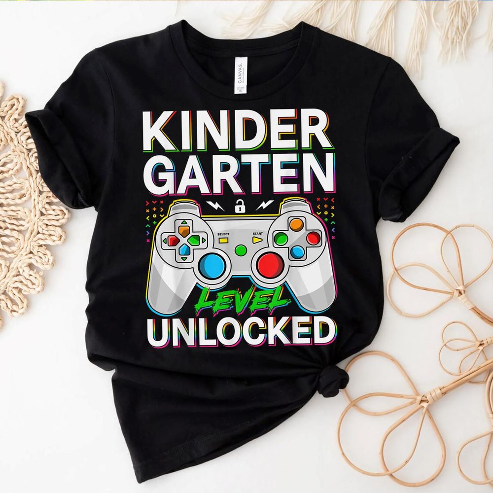 First Day Of Kindergarten Level Unlocked School Gamer Boys Shirt Unisex Standard T-Shirt black s